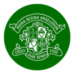 Green circle with Loreto College crest in white in the middle