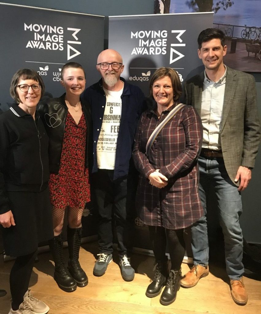 Former Loreto College student at the Moving Image Award with family and Loreto's Media teacher