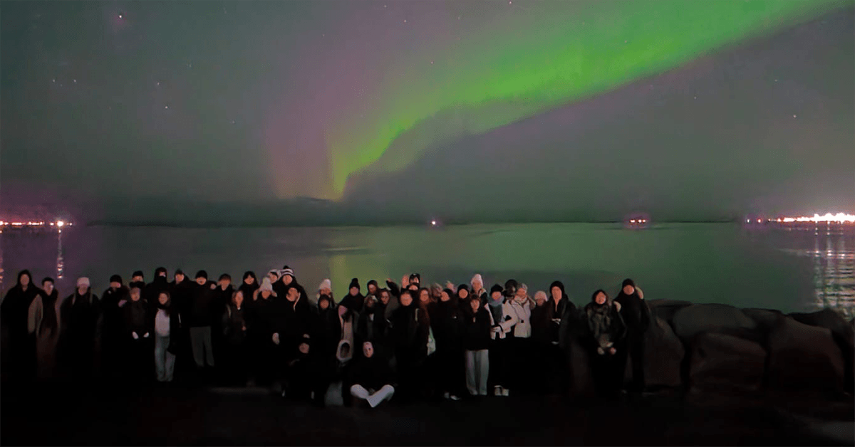 Loreto College students under the Northern Lights in Iceland.