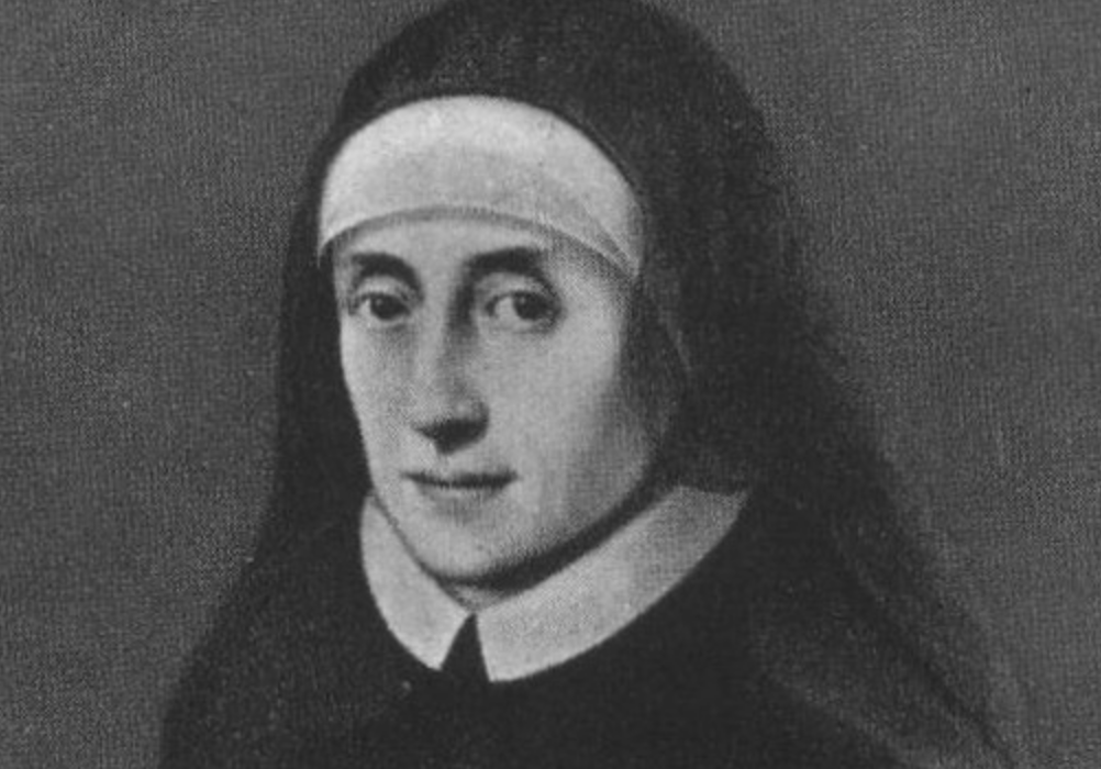 Historic black and white portrait of Mary Ward in religious dress and veil, founder of the Institute of the Blessed Virgin Mary and inspiration for the worldwide Loreto education tradition.